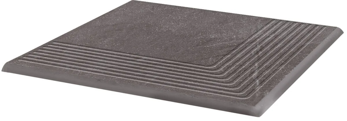 Gresie klinker treapta colt exterior, gri, antiderapanta, Paradyz Taurus, 30×30 cm