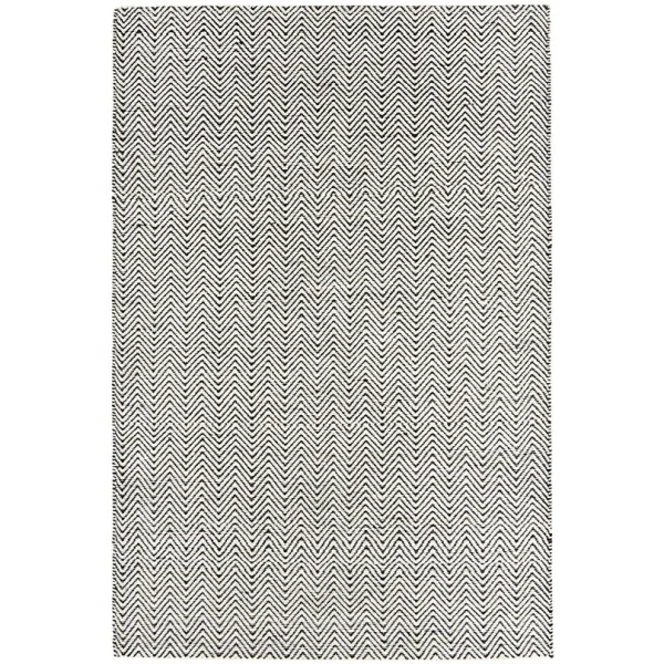 Covor negru alb din bumbac iuta lucrat manual modern model geometric Ives Black White 4 mm 100x150 cm IVES100150BLAC