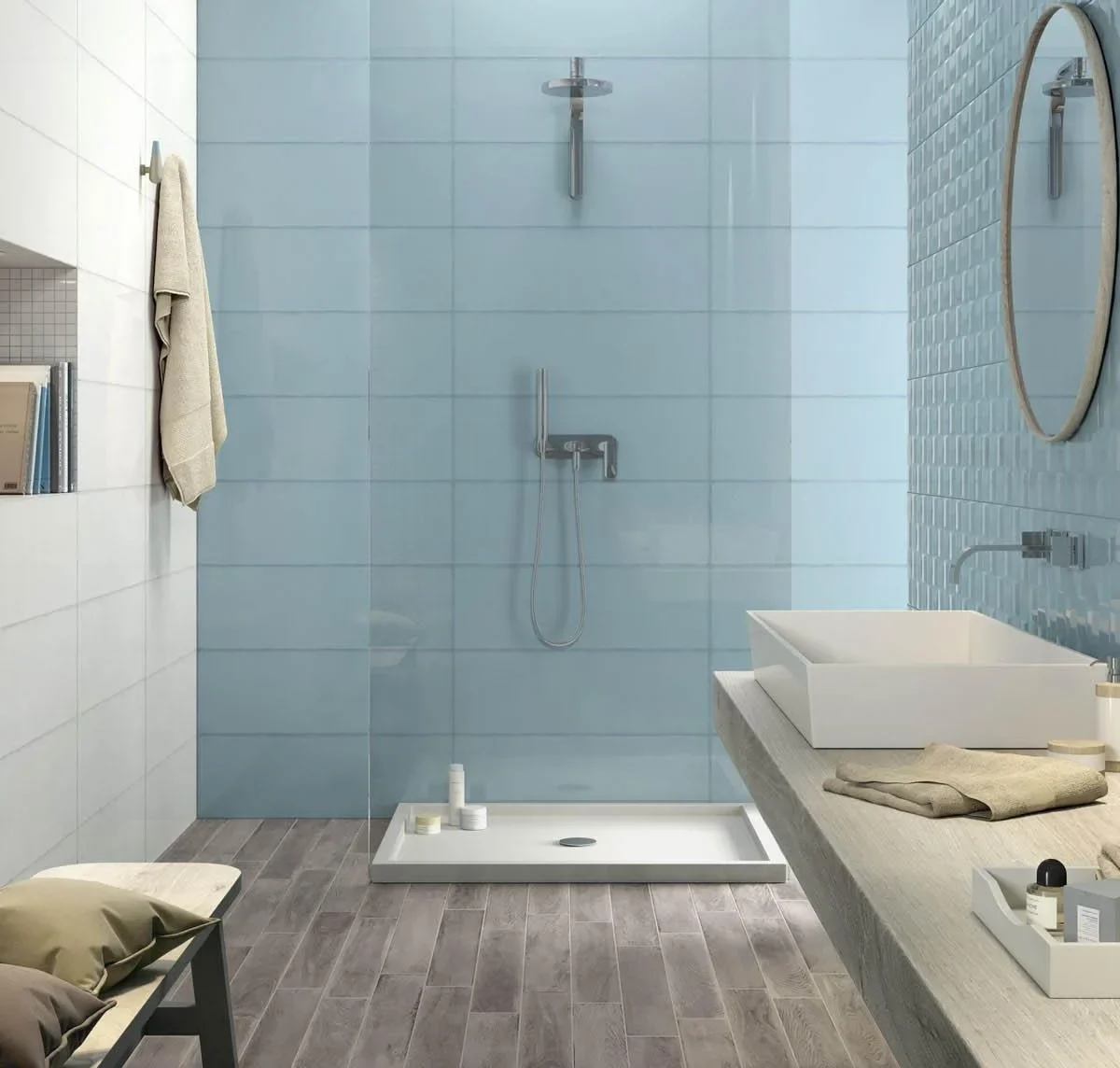 Faianta Albastra Structurata Marazzi Pottery Turquoise Cube 3D 25x76 cm MMVH