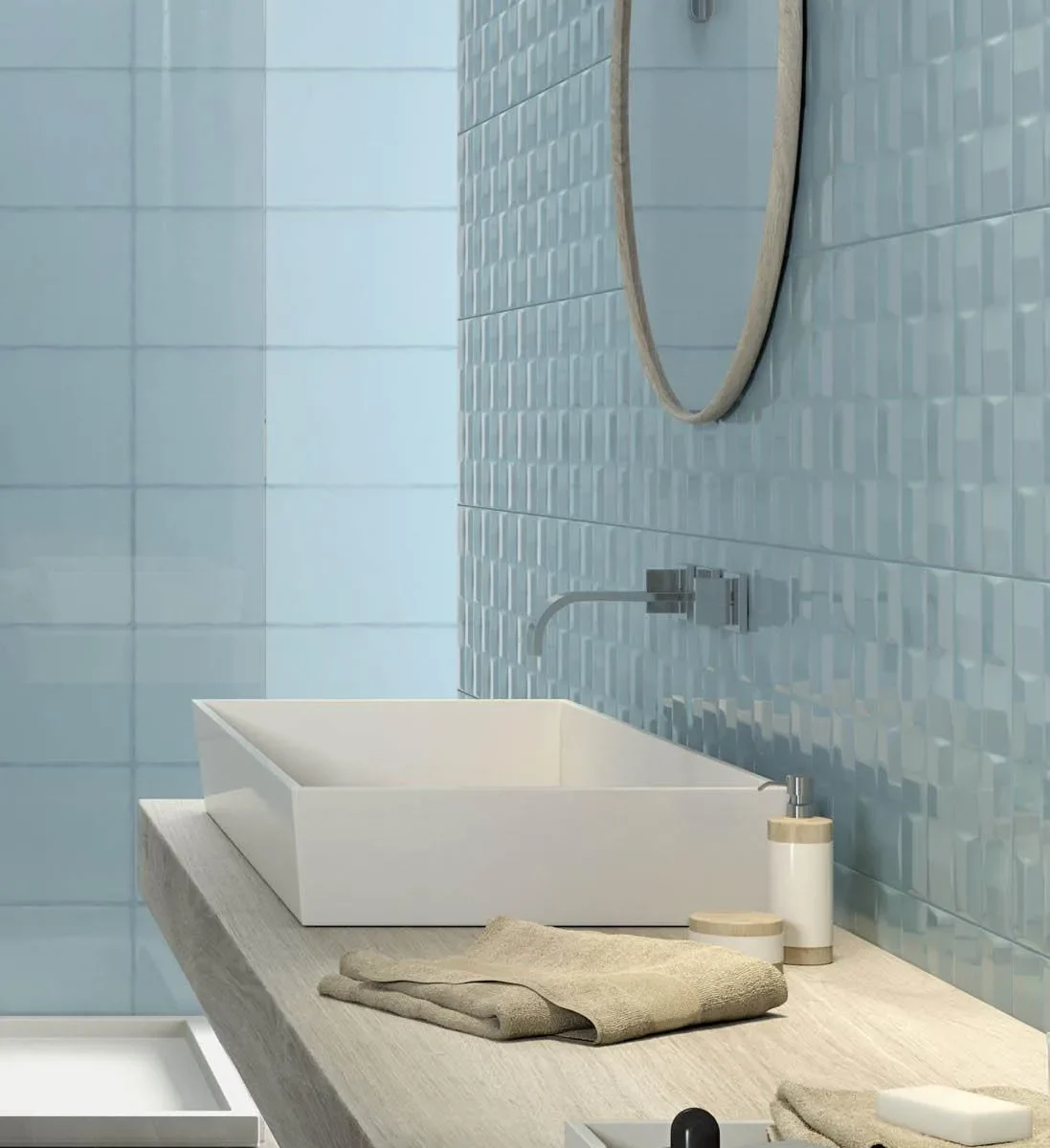 Faianta Albastra Structurata Marazzi Pottery Turquoise Cube 3D 25x76 cm MMVH