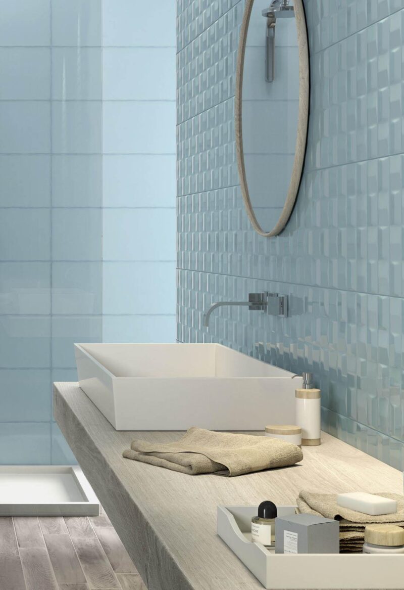 Faianta Albastra Structurata Marazzi Pottery Turquoise Cube 3D 25x76 cm MMVH