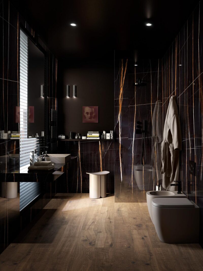 Faianta Neagra Rectificata Lucioasa Marazzi Grande Marble Look Sahara Noir Lux 160X320X6 cm M8ZJ - imagine 2