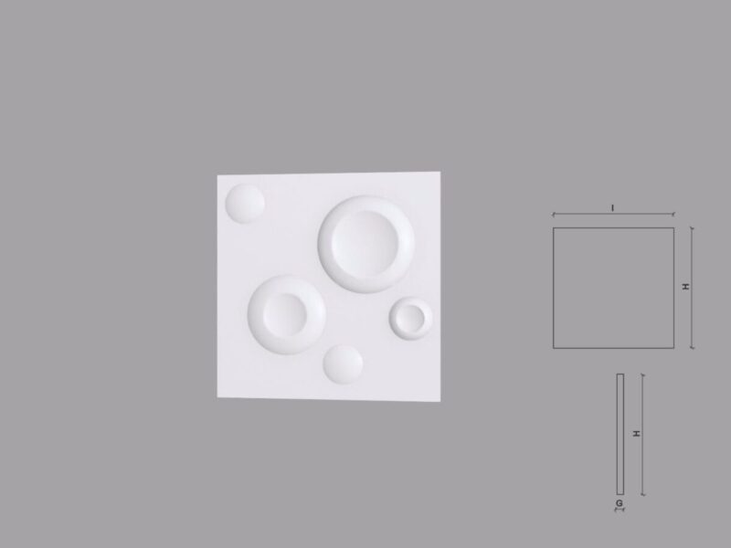 Panou decorativ 3D, alb, model Iris, poliuretan, 300x300x13 mm
