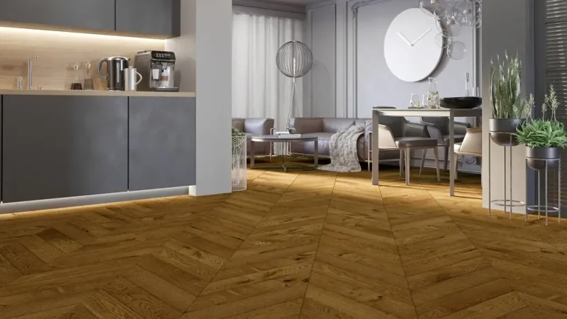 Parchet Stratificat Stejar, Honey Chevron 130, 725x130x14 mm Barlinek