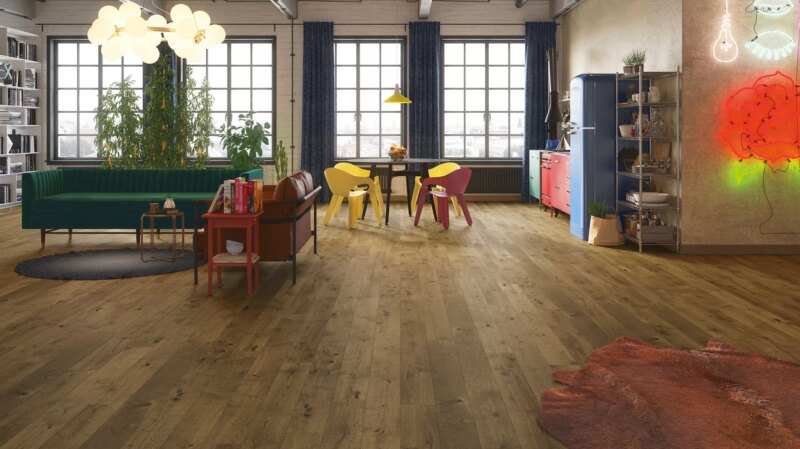 Parchet stratificat Barlinek Bonet Medio stejar lac mat maro 1WG000792 2.2 m x 155 mm x 14 mm