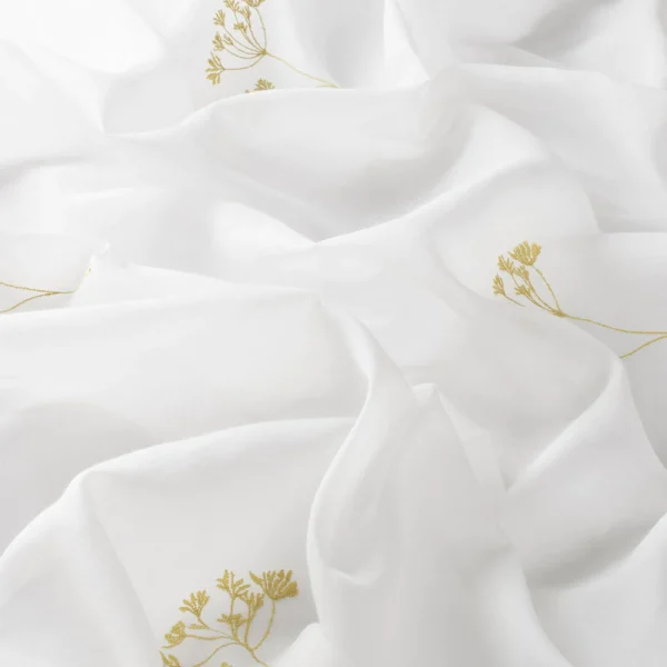 Perdele model floral alb mustar din poliester brodat Floria Gardisette latime material 295 cm