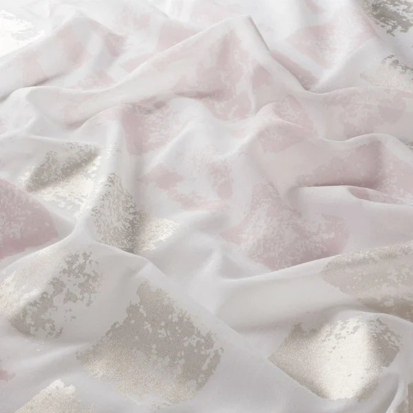 Perdele model grafic alb auriu roz din poliester printat Castle Gardisette latime material 300 cm