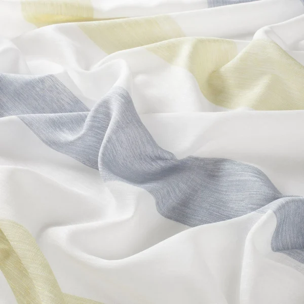 Perdele model in dungi alb albastru verde din poliester jacquard Garden Stripe Gardisette latime material 300 cm
