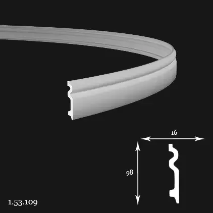 Plintă poliuretan flexibilă Gaudi 1.53.109, albă, 98x16x2000 mm