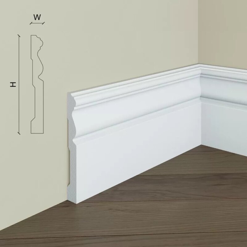 Plintă decorativă polimer rigid Manavi S14, albă, spațiu pentru cabluri, 120x16x2000 mm