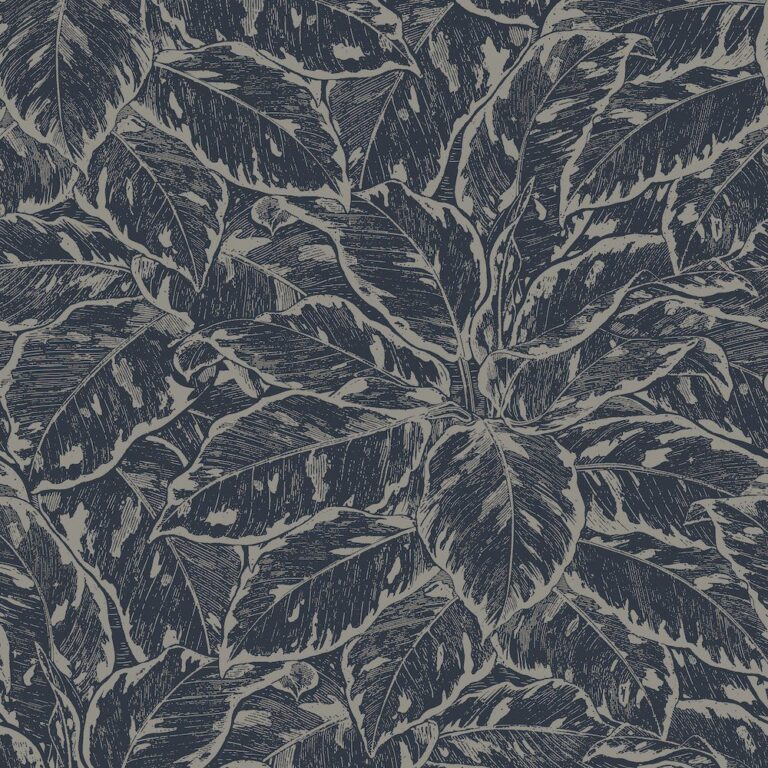 Tapet albastru argintiu model floral tropical din vinil Grandeco Lucera Navy Wallpaper JF3902 10 ml x 0.53 ml