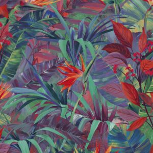 Tapet albastru verde mov portocaliu model floral tropical din vinil Grandeco Paradise Flower Wallpaper JF2301 10 ml x 0.53 ml