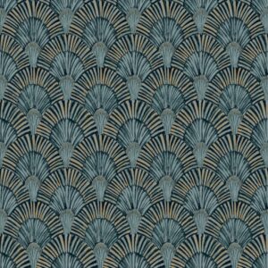 Tapet auriu albastru teal model artdeco fan din vinil Grandeco Deco Fan Deep Teal Wallpaper JF3001 10 ml x 0.53 ml
