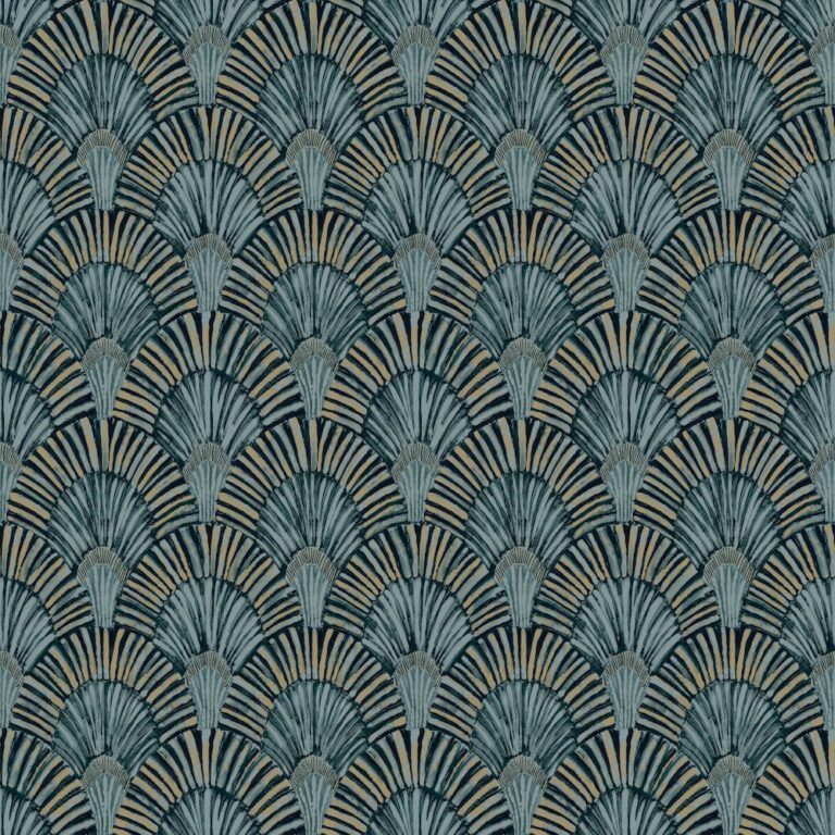 Tapet auriu albastru teal model artdeco fan din vinil Grandeco Deco Fan Deep Teal Wallpaper JF3001 10 ml x 0.53 ml