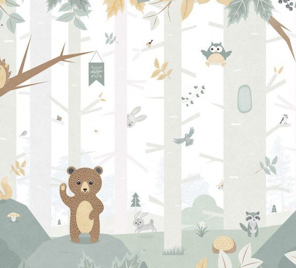Tapet copii personalizabil BN Smalltalk Forest Animals 1 large 30809 culoare Gri Maro Multicolor