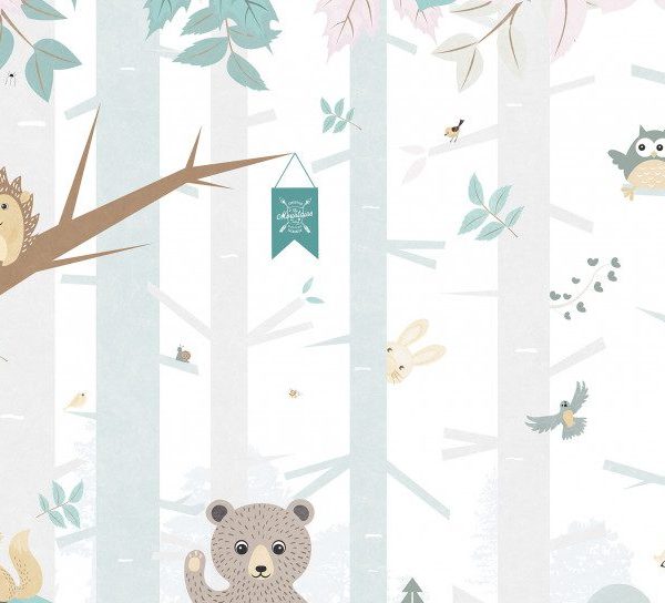 Tapet copii personalizabil BN Smalltalk Forest Animals 2 30810b culoare Gri Turquoise Multicolor