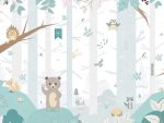 Tapet copii Forest Animals, Smalltalks, gri-turcoaz, BN Decor