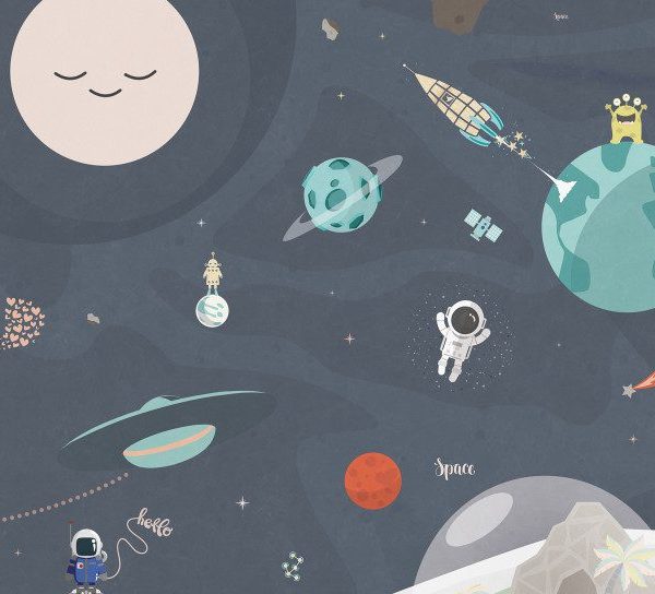 Tapet copii, Aventuri spatiale, albastru multicolor, BN Smalltalk Space