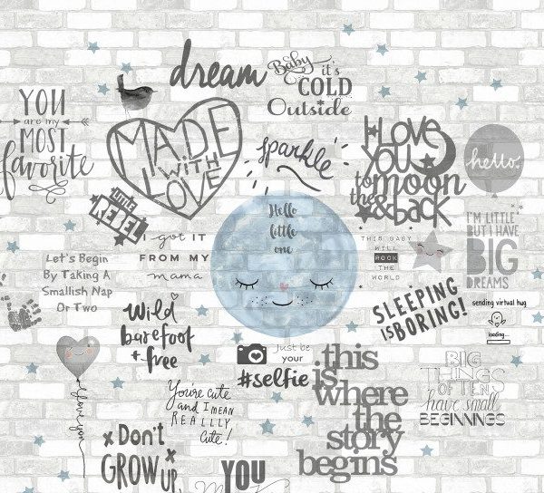 Tapet copii, Wall Stories by BN, gri-albastru, personalizabil, cod 30807b