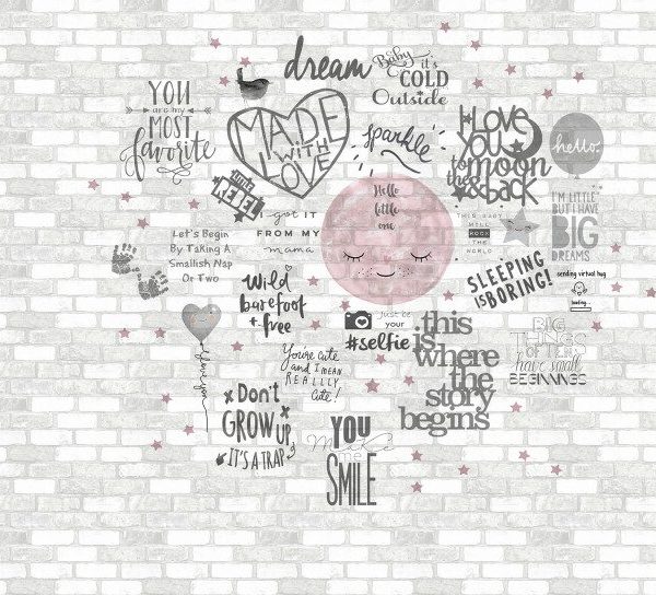 Tapet modern decorativ, alb, design graffiti artistic, colaj text, interior
