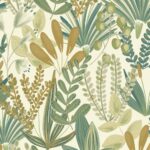 Tapet crem verde teal model floral tropical din vinil Grandeco Early Blossom Wallpaper JF3702 10 ml x 0.53 ml