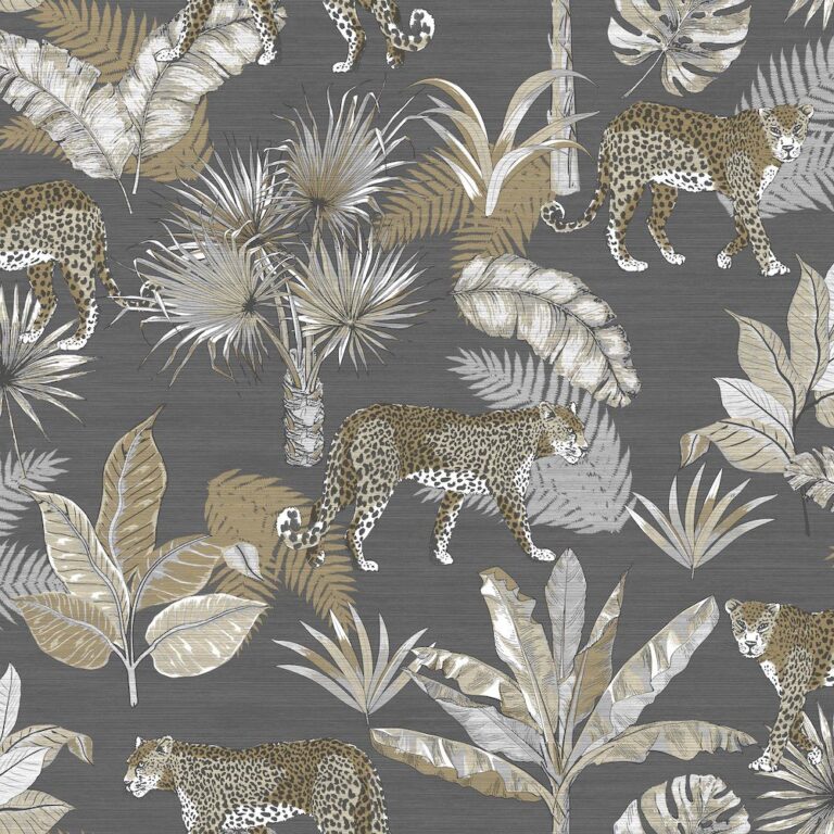 Tapet maro gri model tropical animal din vinil Grandeco Leopard Grey Wallpaper JF2103 10 ml x 0.53 ml