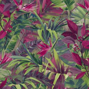 Tapet verde roz mov model floral tropical din vinil Grandeco Paradise Flower Wallpaper JF2303 10 ml x 0.53 ml