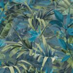 Tapet verde teal model floral tropical din vinil Grandeco Paradise Flower Wallpaper JF2302 10 ml x 0.53 ml