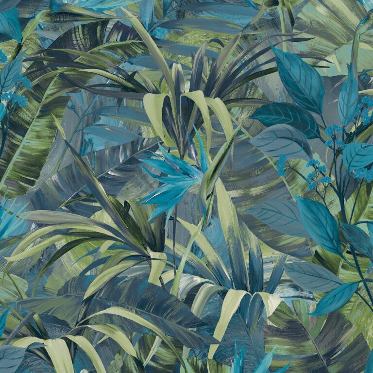 Tapet verde teal model floral tropical din vinil Grandeco Paradise Flower Wallpaper JF2302 10 ml x 0.53 ml
