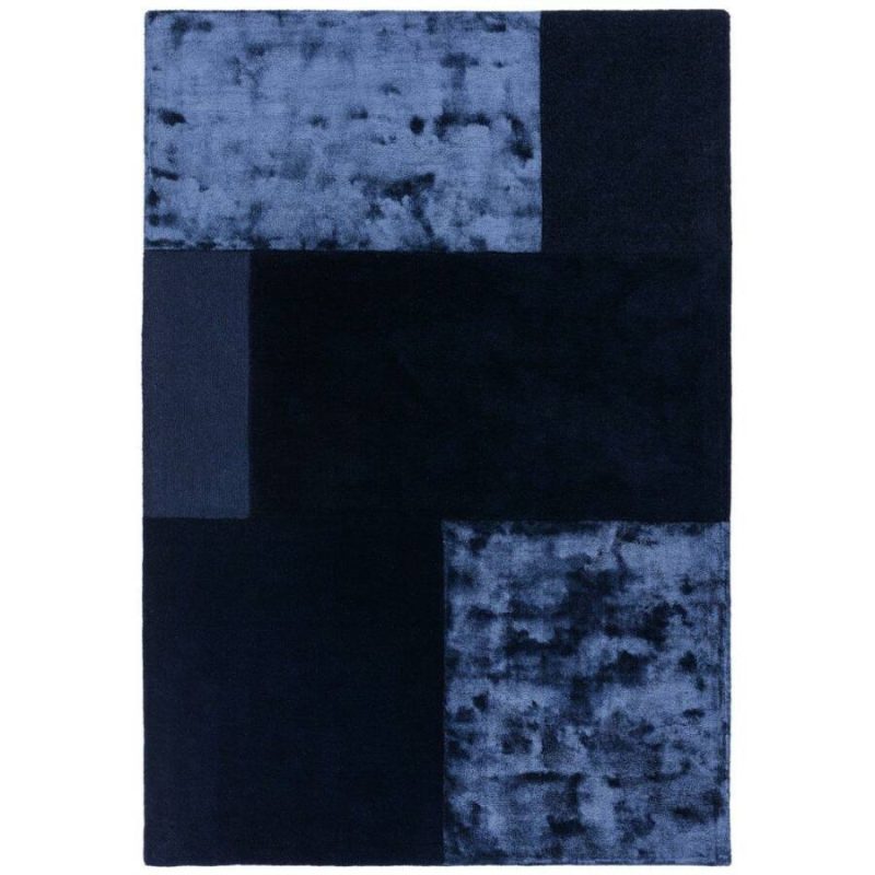 Covor navy din lână vâscoză lucrat manual modern model geometric Tate Navy 9 mm 120x170 cm TATE120170NAVY - imagine 2