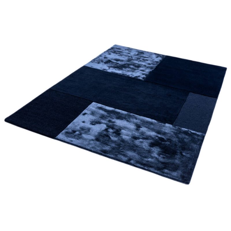 Covor navy din lână vâscoză lucrat manual modern model geometric Tate Navy 9 mm 120x170 cm TATE120170NAVY - imagine 5