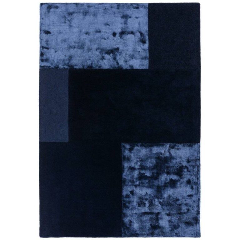 Covor navy din lână vâscoză lucrat manual modern model geometric Tate Navy 9 mm 200x290 cm TATE200290NAVY