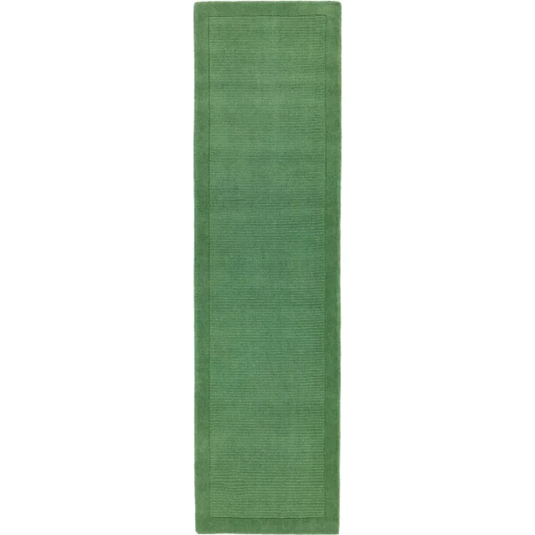 Covor pufos verde din lână lucrat manual modern model uni York Runner Forest Green 9 mm 068x240 cm YORK068240FORE