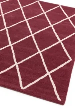Covor rosu din lana lucrat manual modern model morroccan geometric Albany Diamond Berry 12 mm 120x170 cm ALBA120170BERR