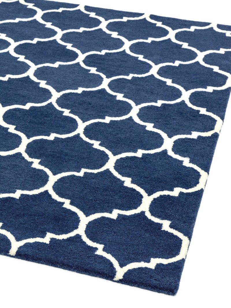 Covor albastru din lana lucrat manual modern model morroccan geometric Albany Ogee Blue 12 mm 80x150 cm ALBA080150BLUE