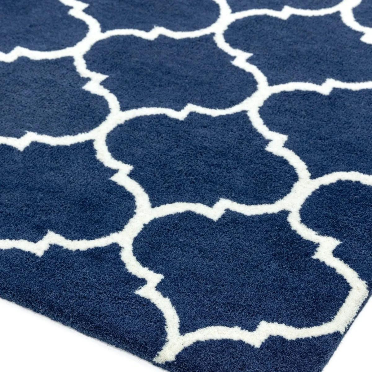 Covor albastru din lana lucrat manual modern model morroccan geometric Albany Ogee Blue 12 mm 80x150 cm ALBA080150BLUE