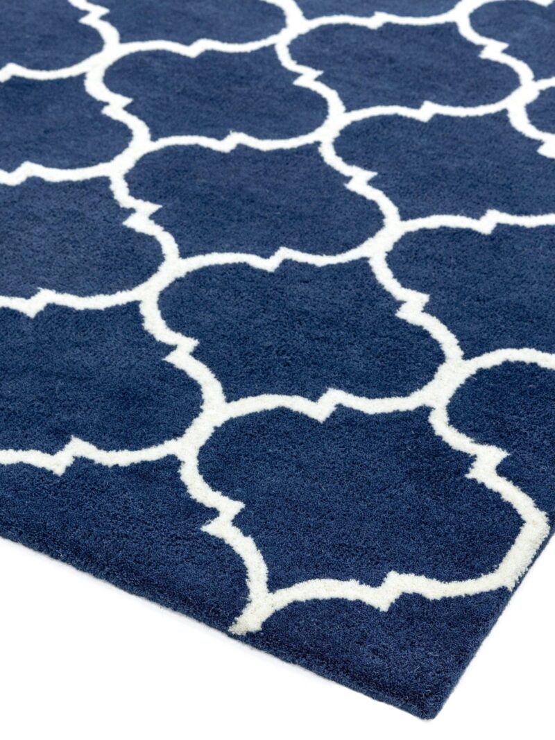 Covor albastru din lana lucrat manual modern model morroccan geometric Albany Ogee Blue 12 mm 80x150 cm ALBA080150BLUE