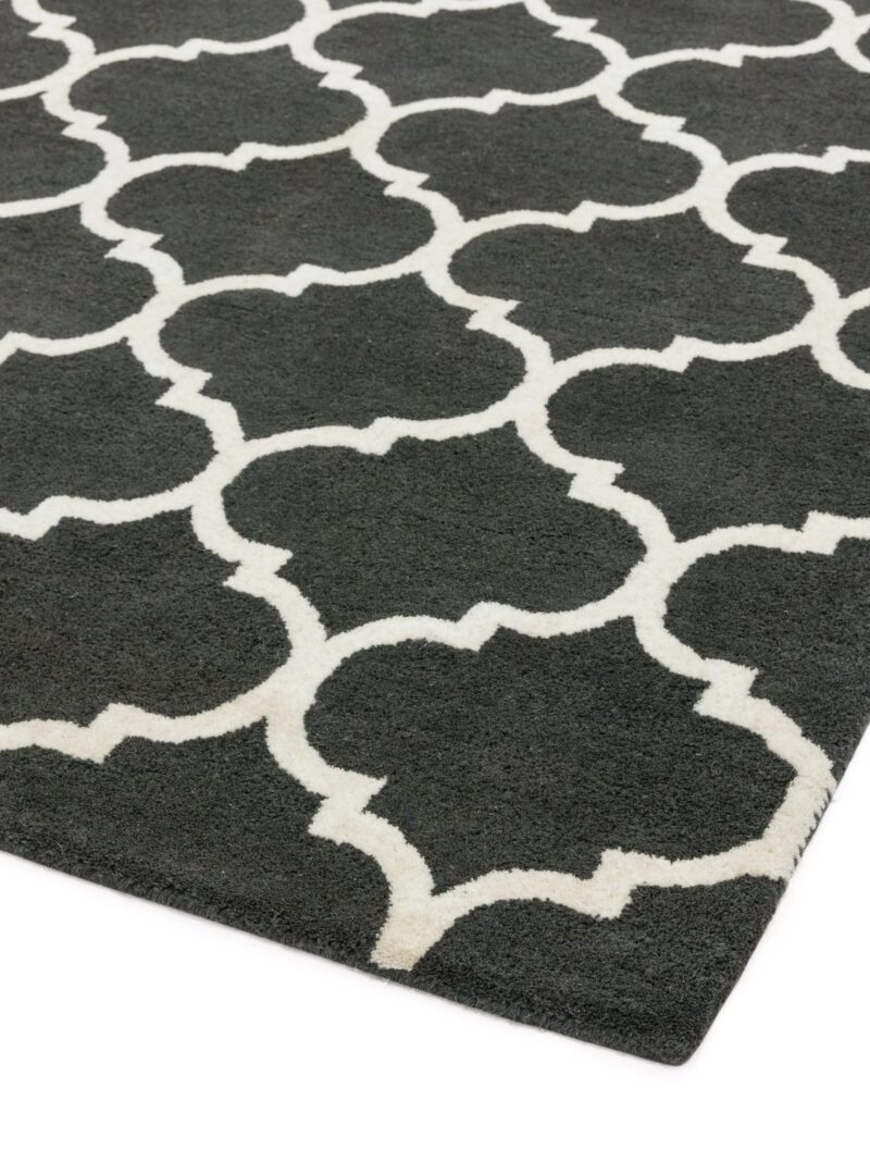 Covor gri din lana lucrat manual modern model morroccan geometric Albany Ogee Charcoal 12 mm 200x290 cm ALBA200290CHAR - imagine 2