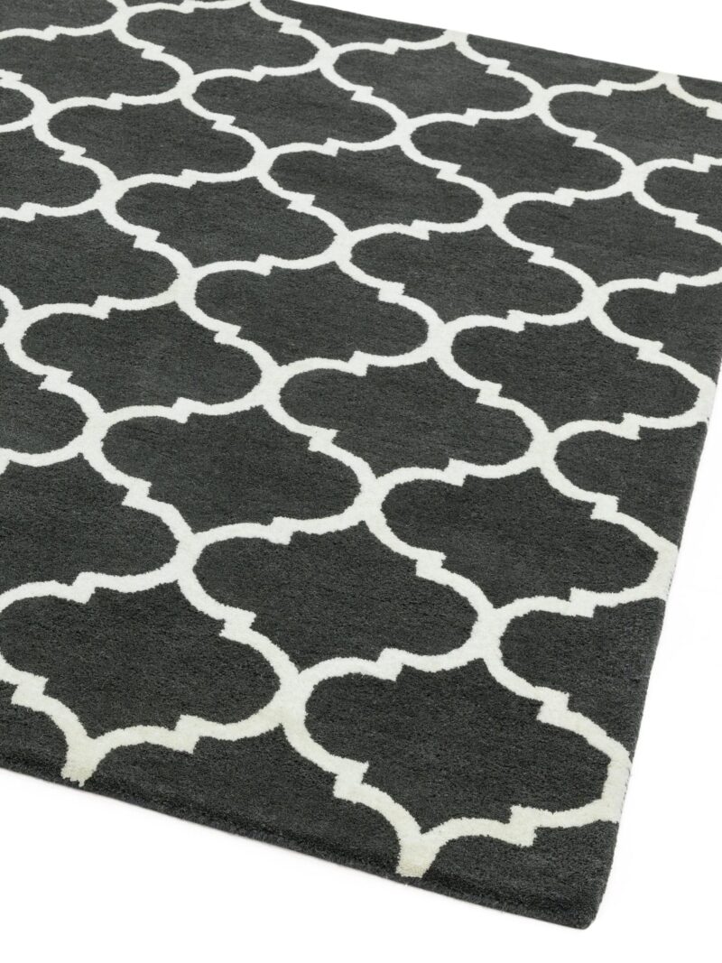 Covor gri din lana lucrat manual modern model morroccan geometric Albany Ogee Charcoal 12 mm 200x290 cm ALBA200290CHAR - imagine 3