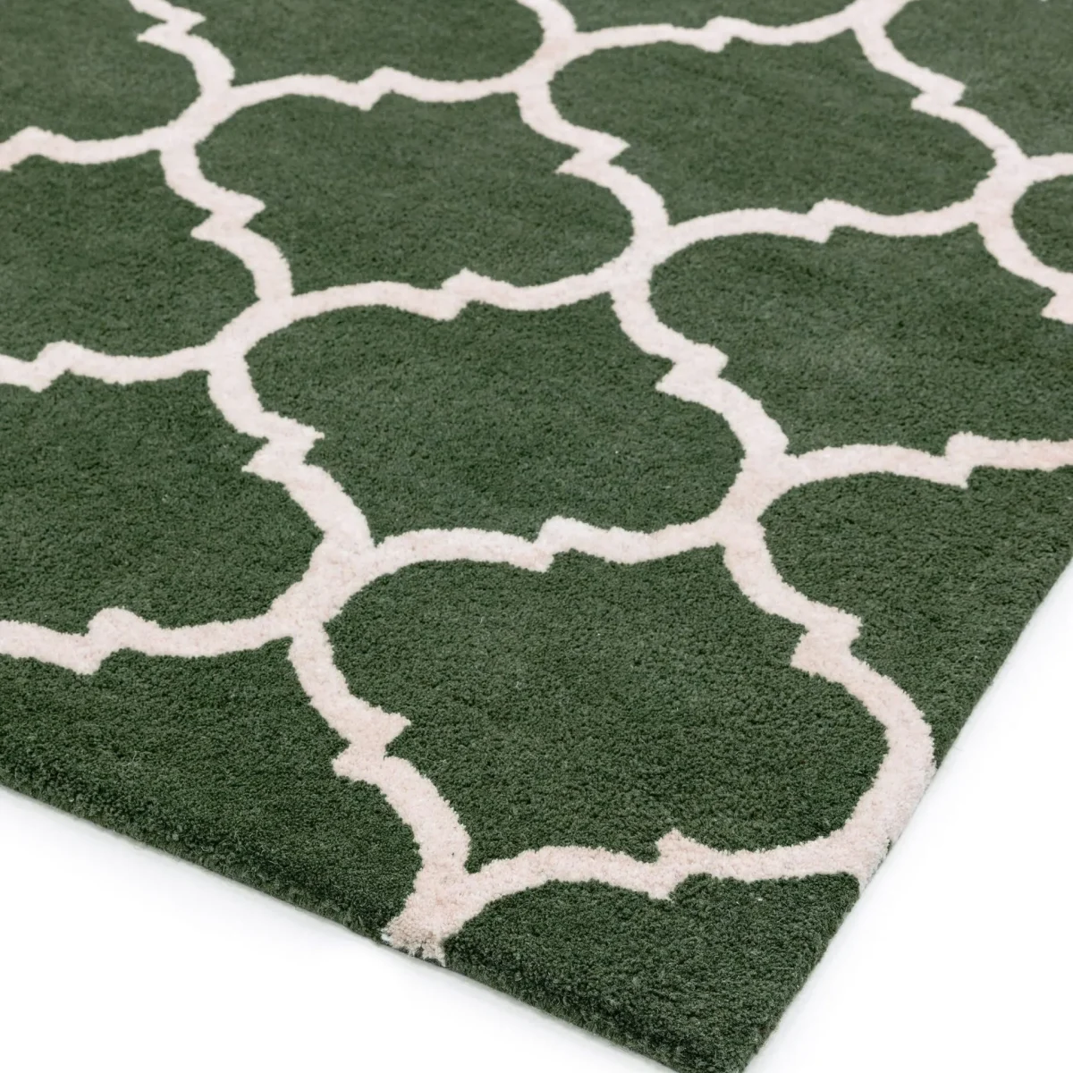 Covor verde din lana, model morroccan geometric, Albany Ogee Green 12 mm 120x170 cm