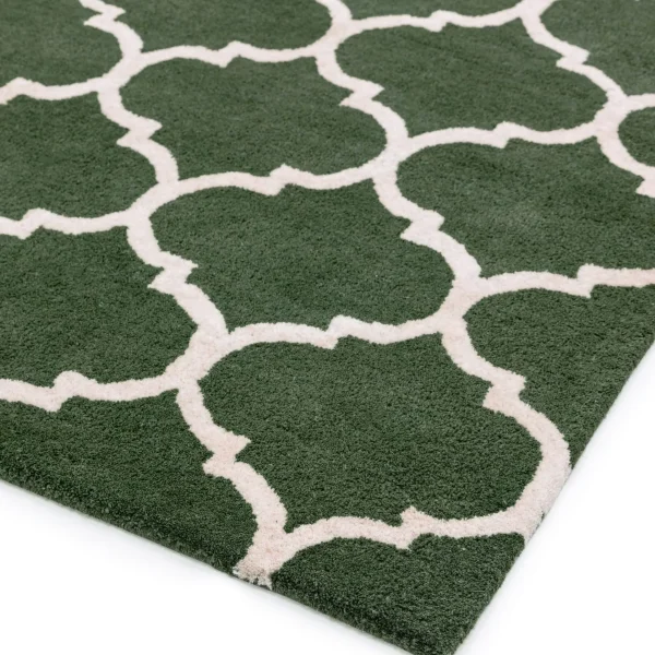 Covor verde din lana, model morroccan geometric, Albany Ogee Green 12 mm 120x170 cm