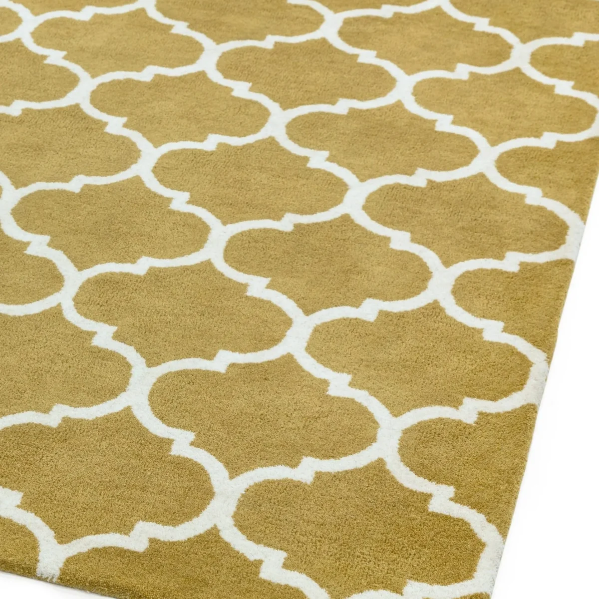 Covor ocru din lana lucrat manual modern model morroccan geometric Albany Ogee Ochre 12 mm 80x150 cm ALBA080150OCHR