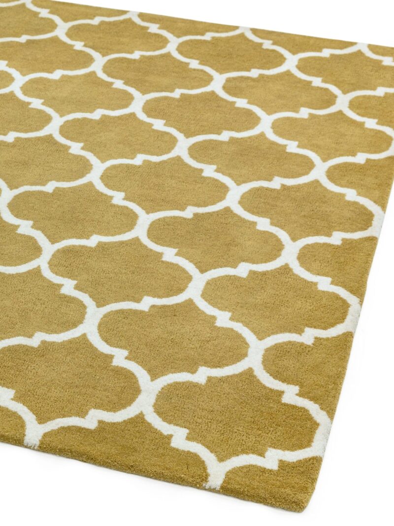 Covor ocru din lana lucrat manual modern model morroccan geometric Albany Ogee Ochre 12 mm 80x150 cm ALBA080150OCHR