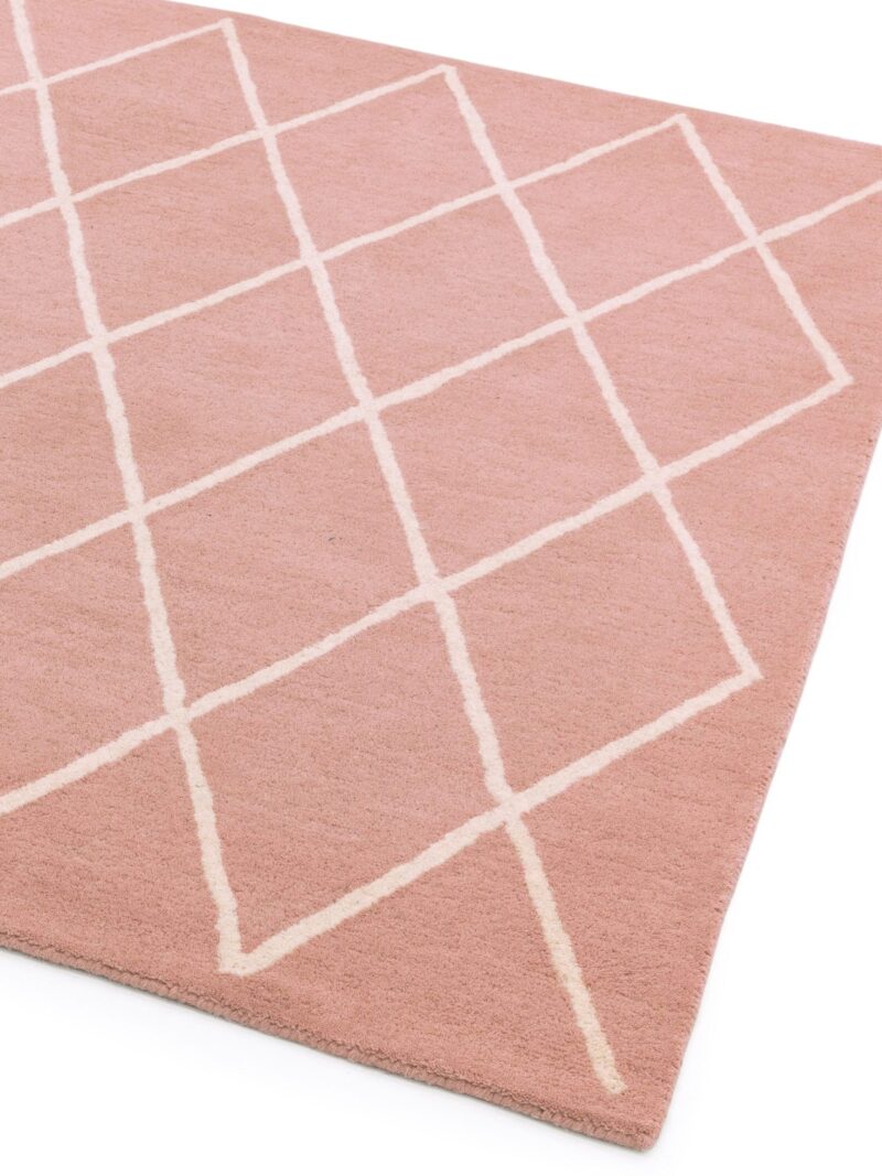 Covor roz din lana lucrat manual modern model morroccan geometric Albany Diamond Pink 12 mm 120x170 cm ALBA120170PINK - imagine 3