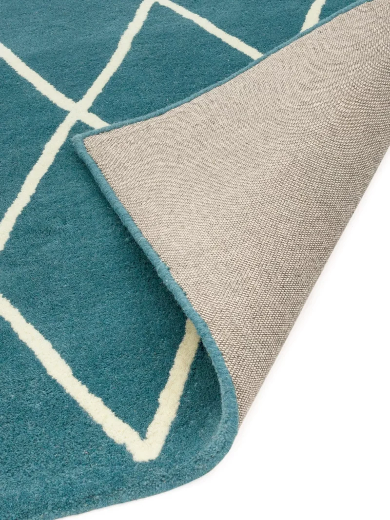 Covor teal din lana lucrat manual modern model morroccan geometric Albany Diamond Teal 12 mm 160x230 cm ALBA160230TEAL - imagine 3