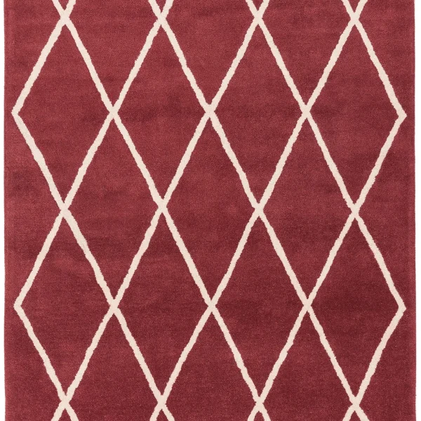 Covor rosu din lana lucrat manual modern model morroccan geometric Albany Diamond Berry 12 mm 120x170 cm ALBA120170BERR