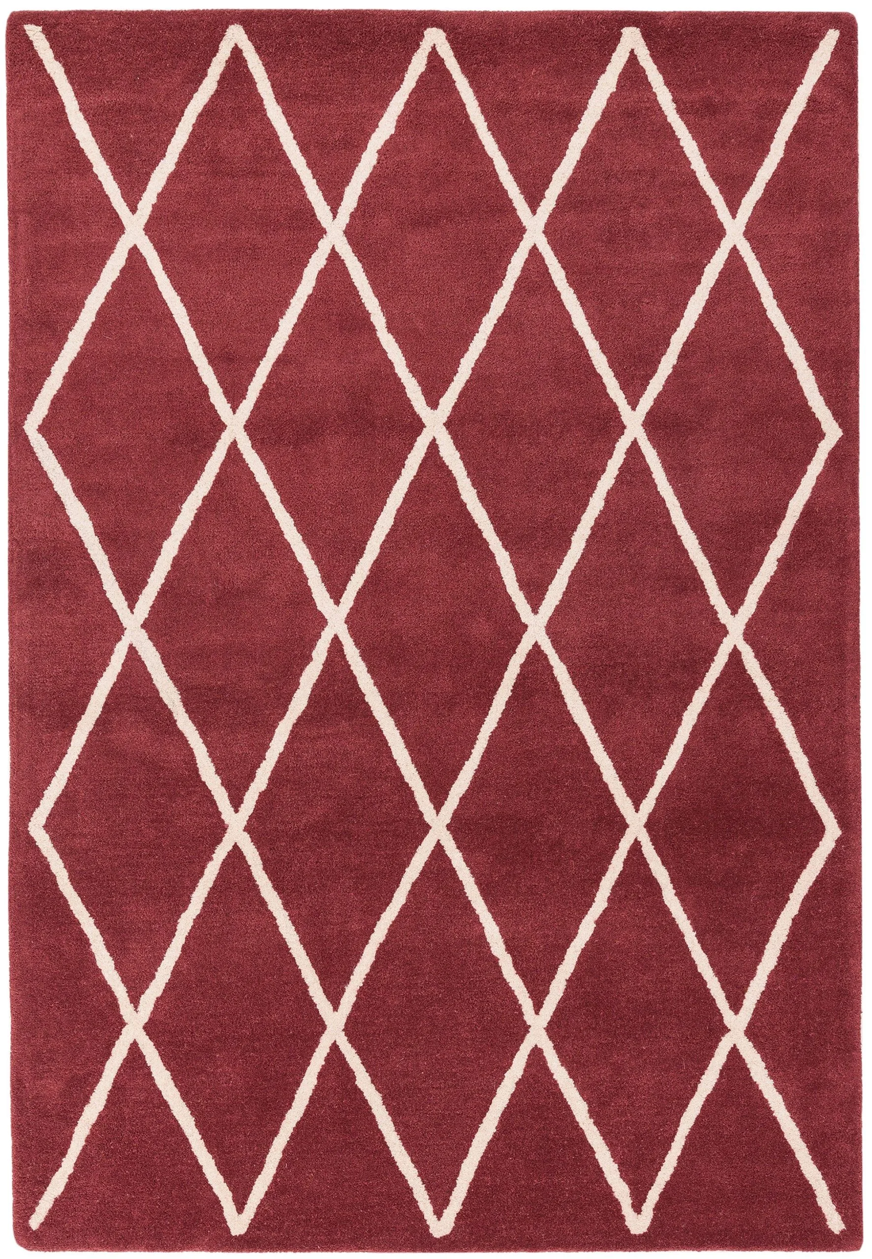 Covor rosu din lana lucrat manual modern model morroccan geometric Albany Diamond Berry 12 mm 120×170 cm ALBA120170BERR