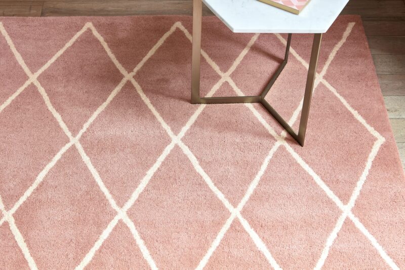 Covor roz din lana lucrat manual modern model morroccan geometric Albany Diamond Pink 12 mm 120x170 cm ALBA120170PINK - imagine 2