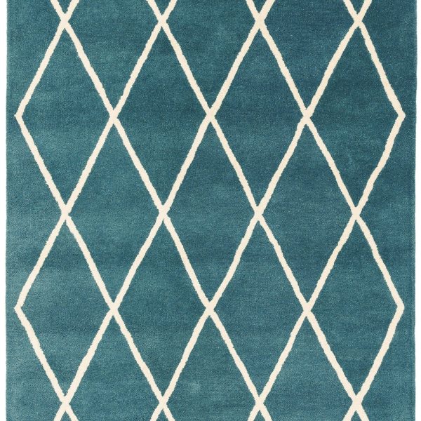 Covor teal din lana lucrat manual modern model morroccan geometric Albany Diamond Teal 12 mm 120x170 cm ALBA120170TEAL
