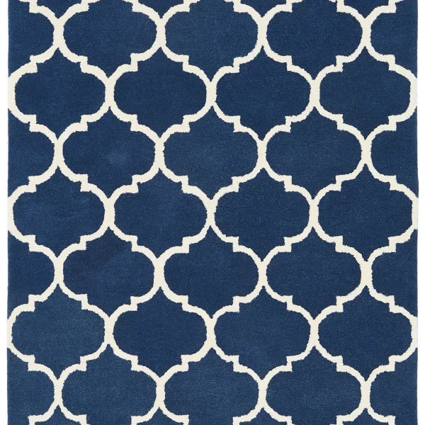 Covor albastru din lana lucrat manual modern model morroccan geometric Albany Ogee Blue 12 mm 80x150 cm ALBA080150BLUE